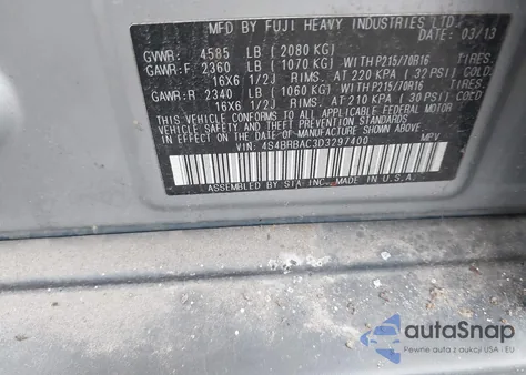 2013 Subaru Outback 2.5I from USA, damaged, VIN 4S4BRBAC3D3297400